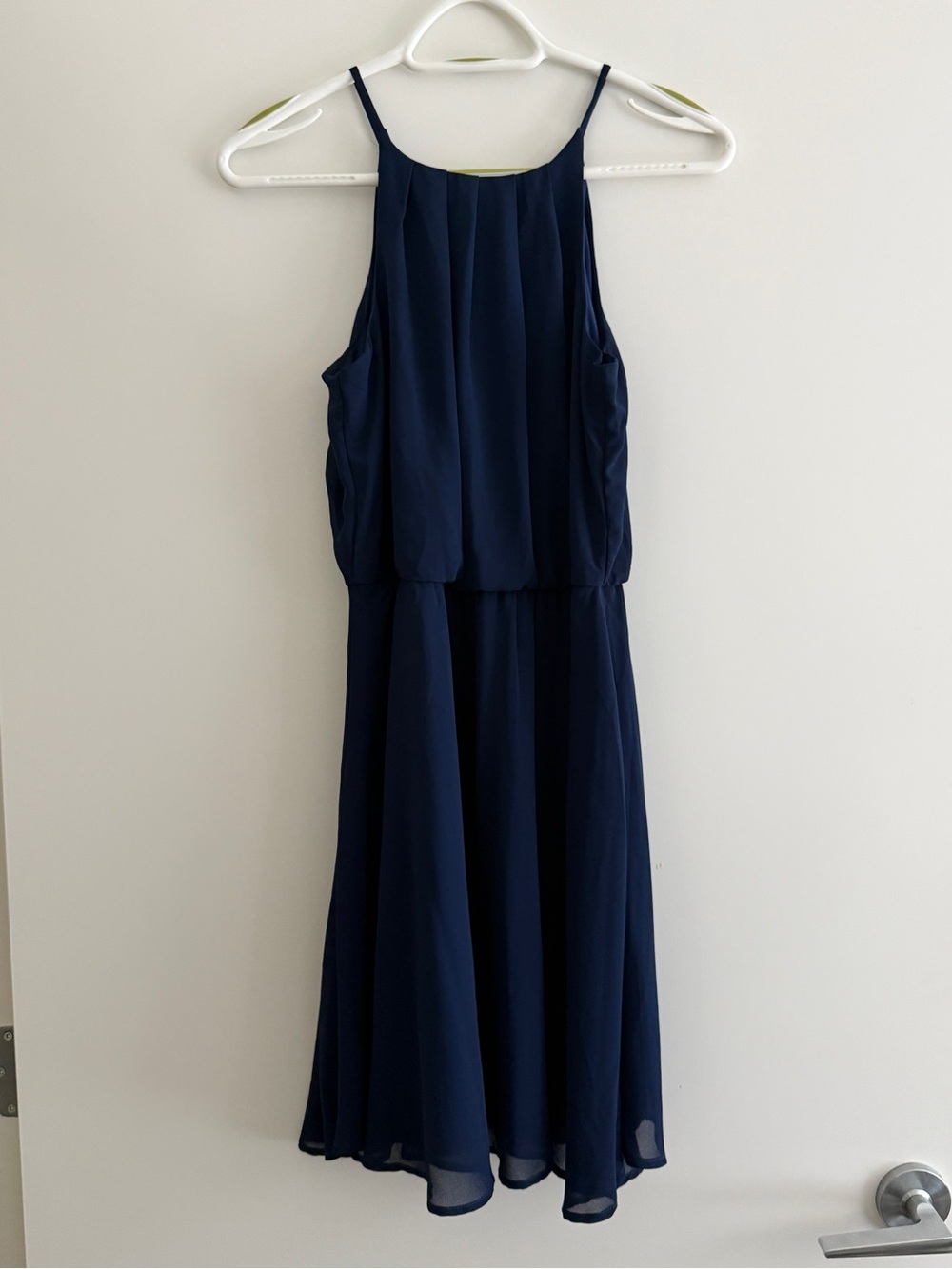 Navy Spaghetti Strap Chiffon Midi Dress